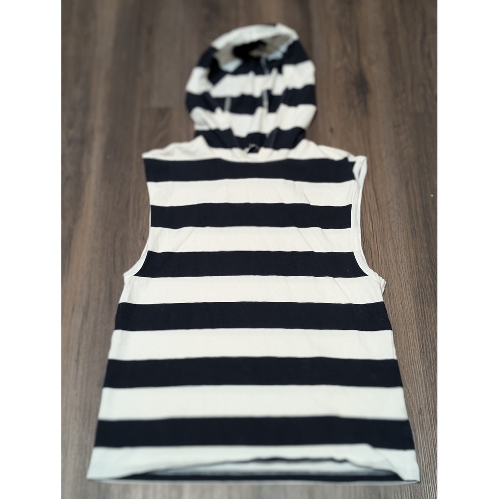 Tibi Womens Striped Sleeveless Hooded Tank Top Black White XS Hoodie Casual READ